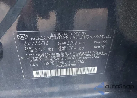 2012 Hyundai Elantra Limited from USA, damaged, VIN 5NPDH4AE6CH141299
